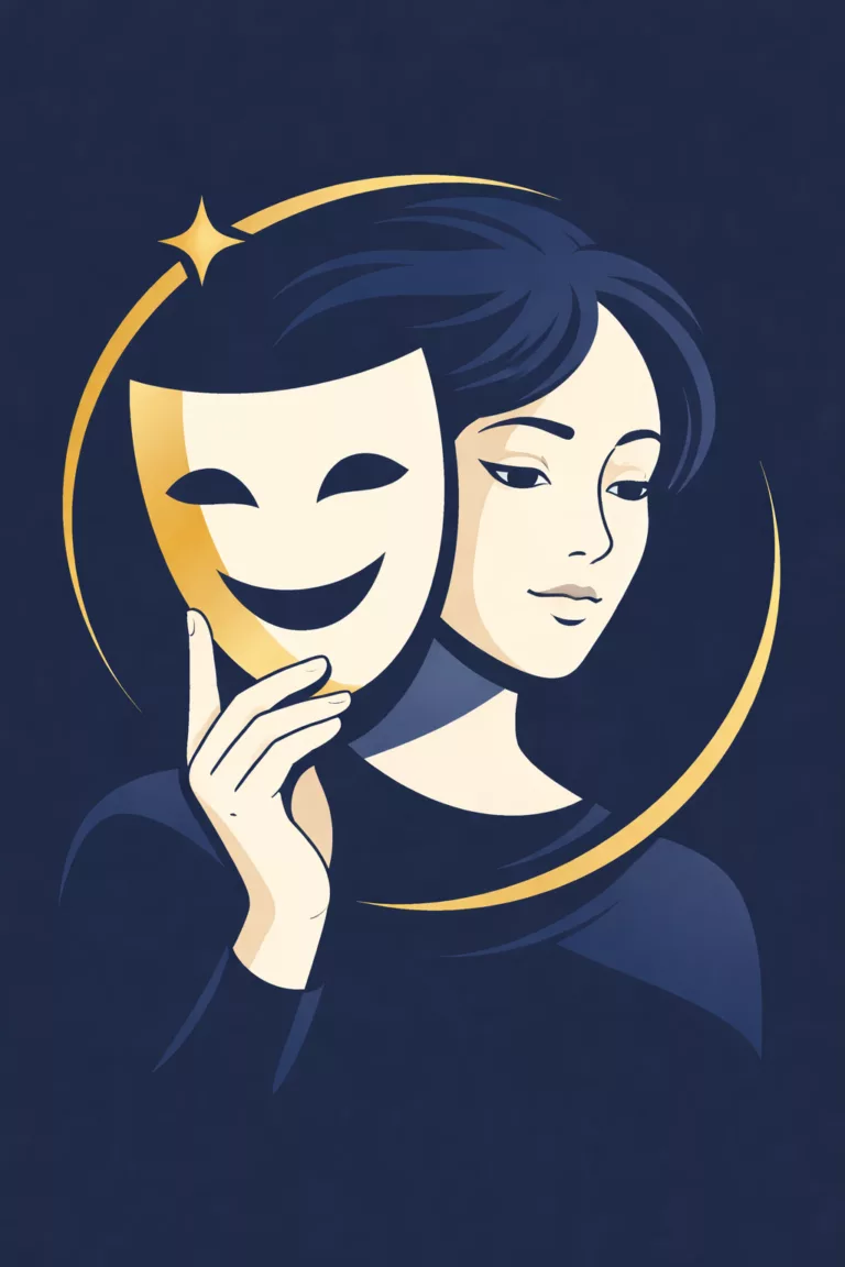 Illustration du phénomène de l'imposteur : personnage tenant un masque de théâtre souriant devant son vrai visage pensif, symbole du décalage entre l'image projetée et le ressenti intérieur