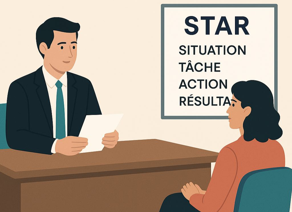 La méthode STAR aide à structurer ses réponses en entretien : Situation, Tâche, Action, Résultat.