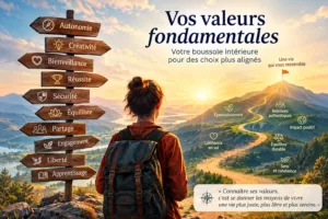 Illustration des valeurs fondamentales de Schwartz comme boussole intérieure pour guider ses choix de vie