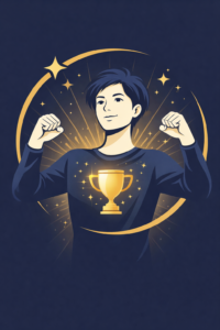 Illustration vectorielle représentant une personne confiante avec un symbole de réussite lumineux, illustrant le sentiment d’auto-efficacité selon l’échelle GSES de Schwarzer et Jerusalem