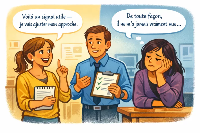 Réactions opposées à une critique du manager illustrant le locus de contrôle interne et externe en psychologie