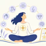 Illustration d'une personne tranquille qui regarde différents symboles
