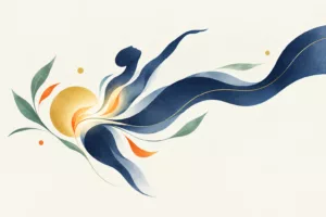 Illustration abstraite d’une figure en mouvement évoquant la phantasia et l’image intérieure en danse-thérapie