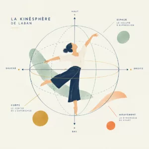 Danseuse au centre d’une kinésphère illustrant les directions et l’espace du mouvement selon Laban